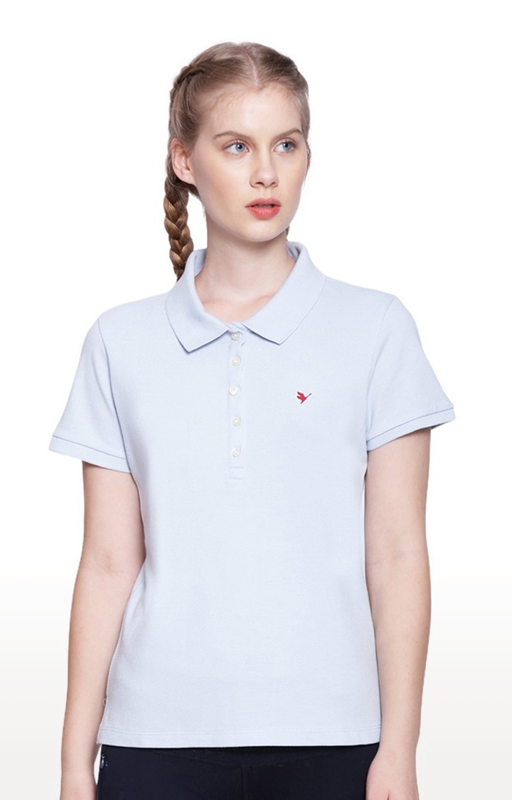 Women's Grey Cotton Blend Solid Polo T-Shirt