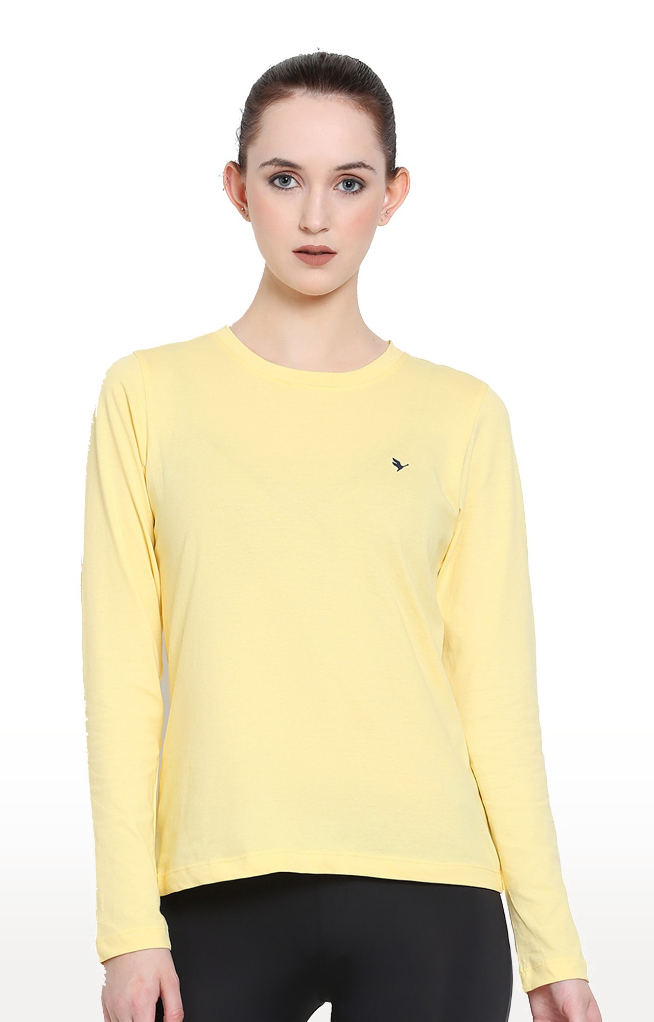 Am Swan | Women's Yellow Cotton Solid Regular T-Shirt