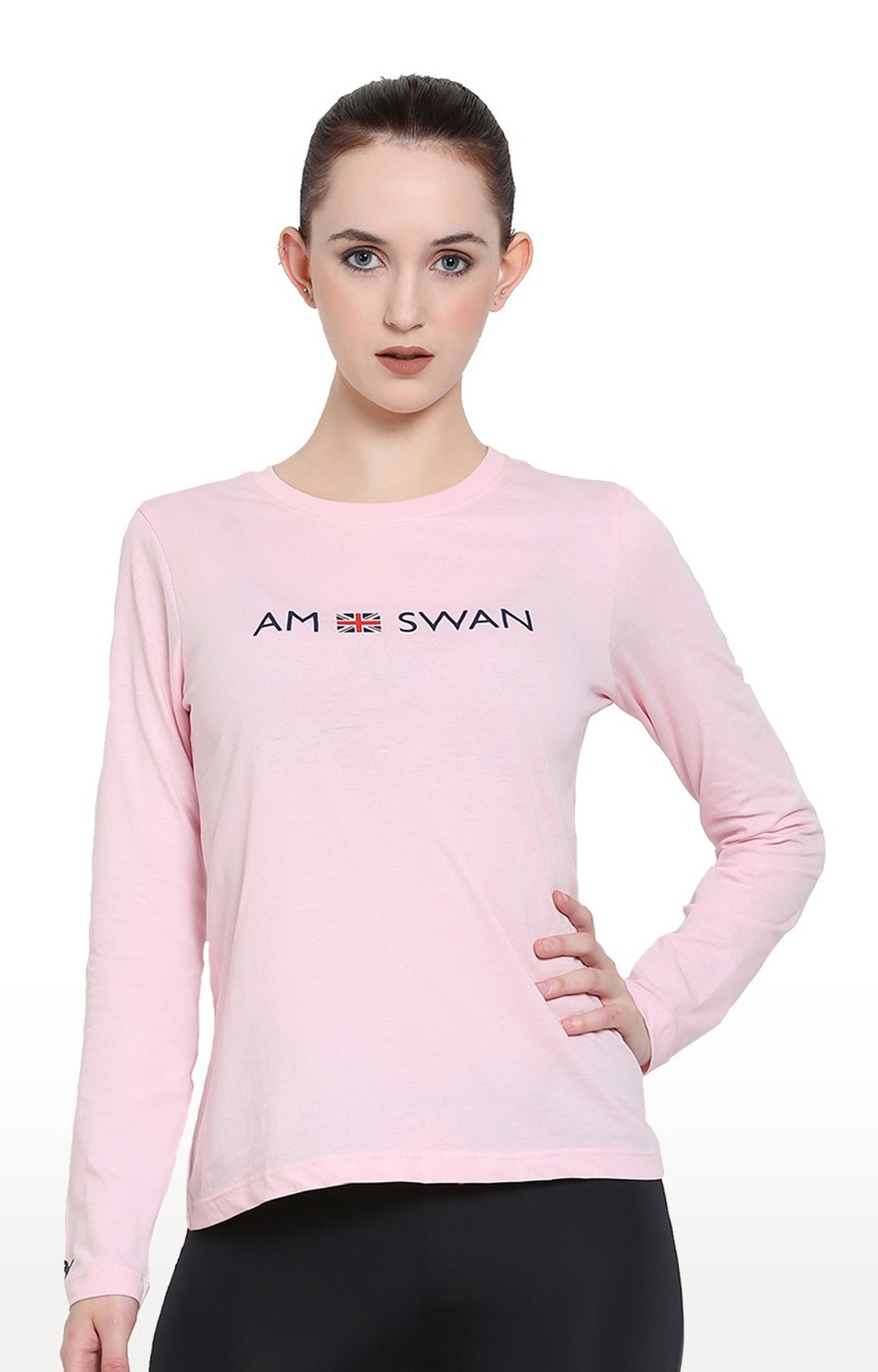 Am Swan | Women's Pink Cotton Typographic Printed Regular T-Shirt