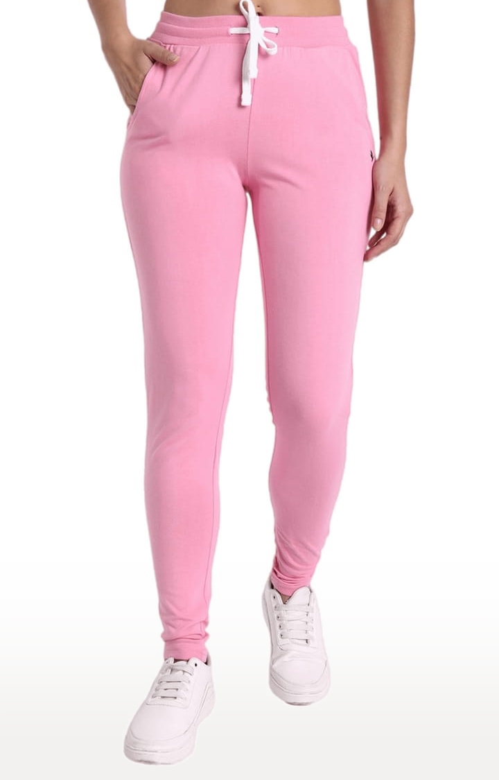 Women's Pink Cotton Solid Activewear Jogger