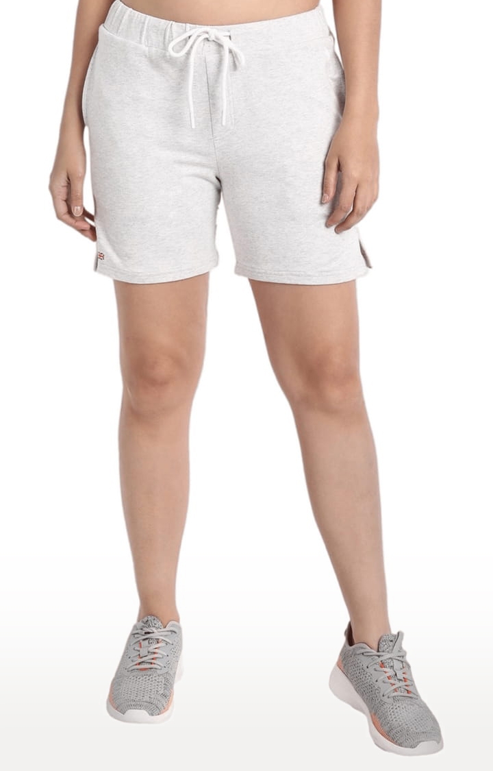 Am Swan | Women's Grey Cotton Blend Solid Activewear Shorts