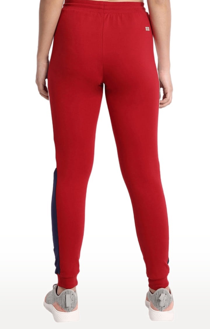 Women's Red Cotton Solid Activewear Jogger