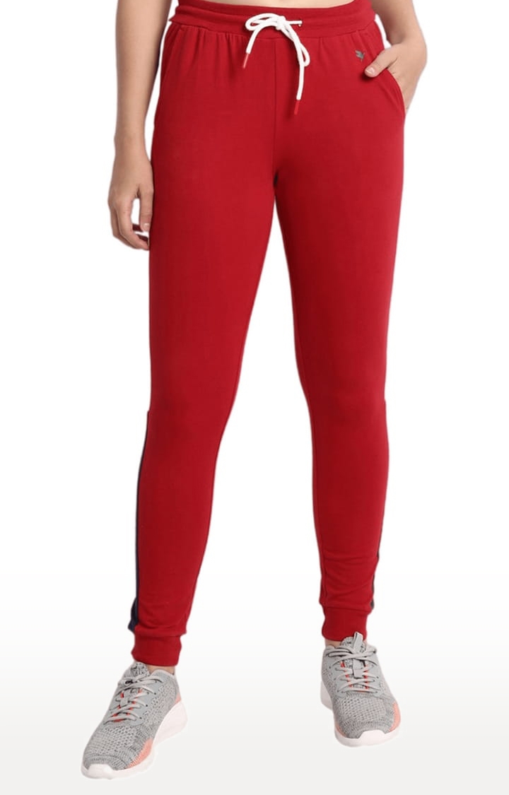 Women's Red Cotton Solid Activewear Jogger