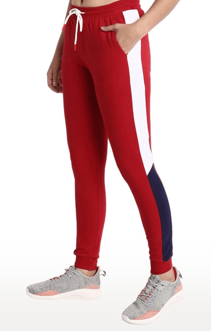 Women's Red Cotton Solid Activewear Jogger
