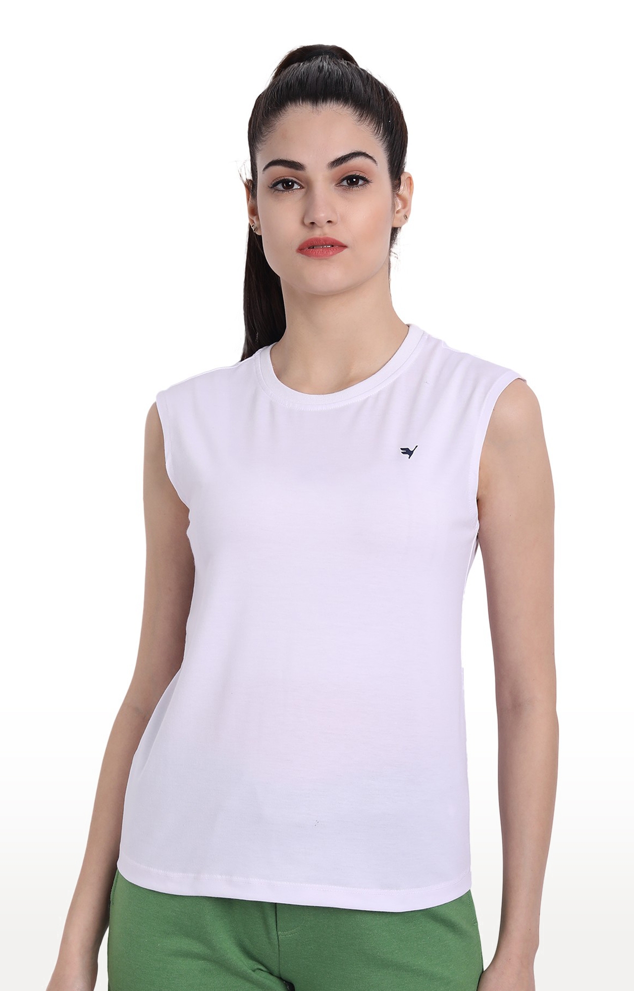Women's White Cotton Blend Solid Regular T-Shirt