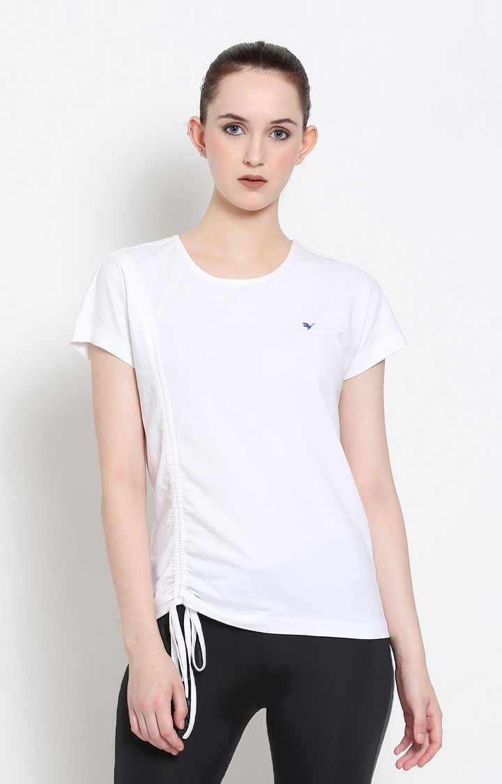 Am Swan | Women's White Cotton Blend Solid Regular T-Shirt