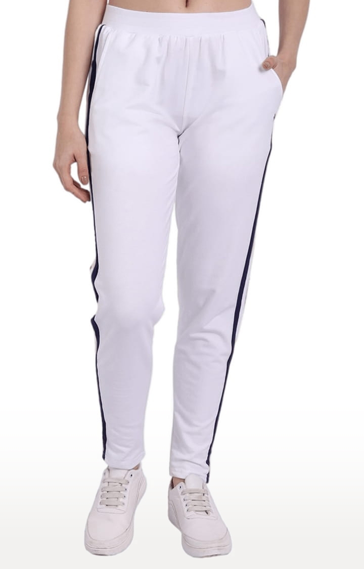 Am Swan | Women's White Cotton Blend Solid Activewear Jogger