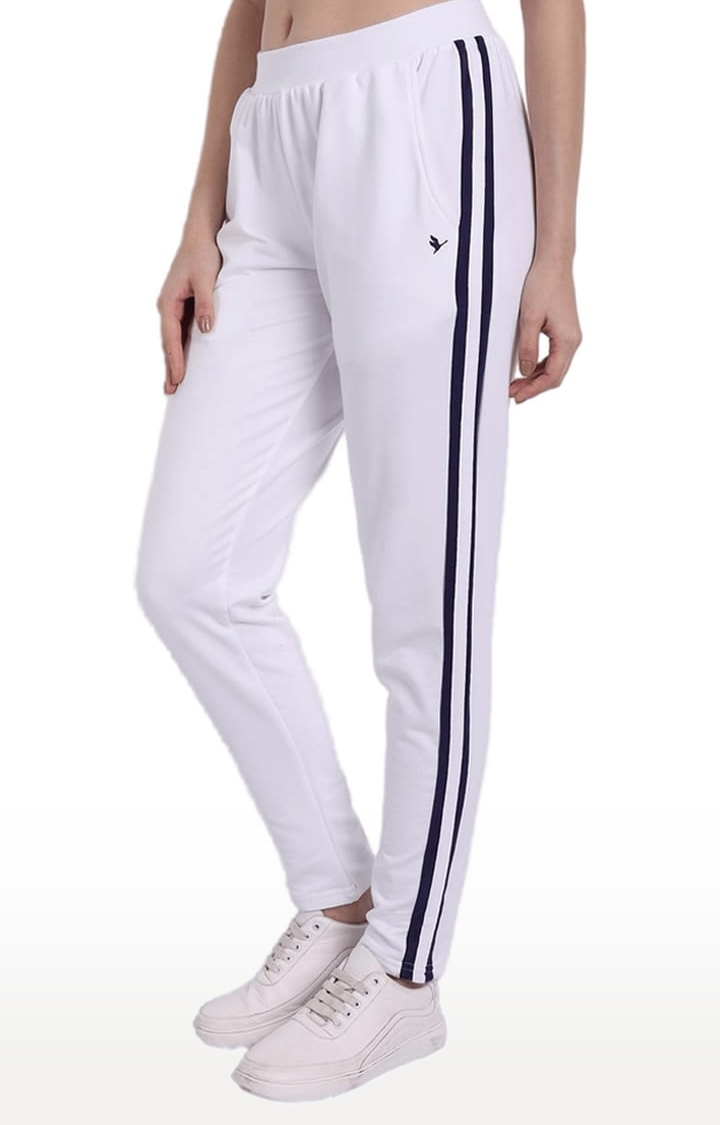 Am Swan | Women's White Cotton Blend Solid Activewear Jogger 1