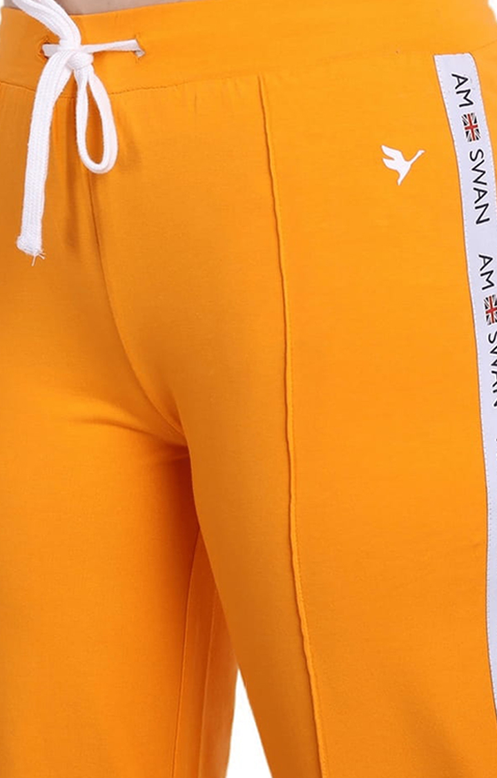 Women's Orange Cotton Blend Solid Trackpant