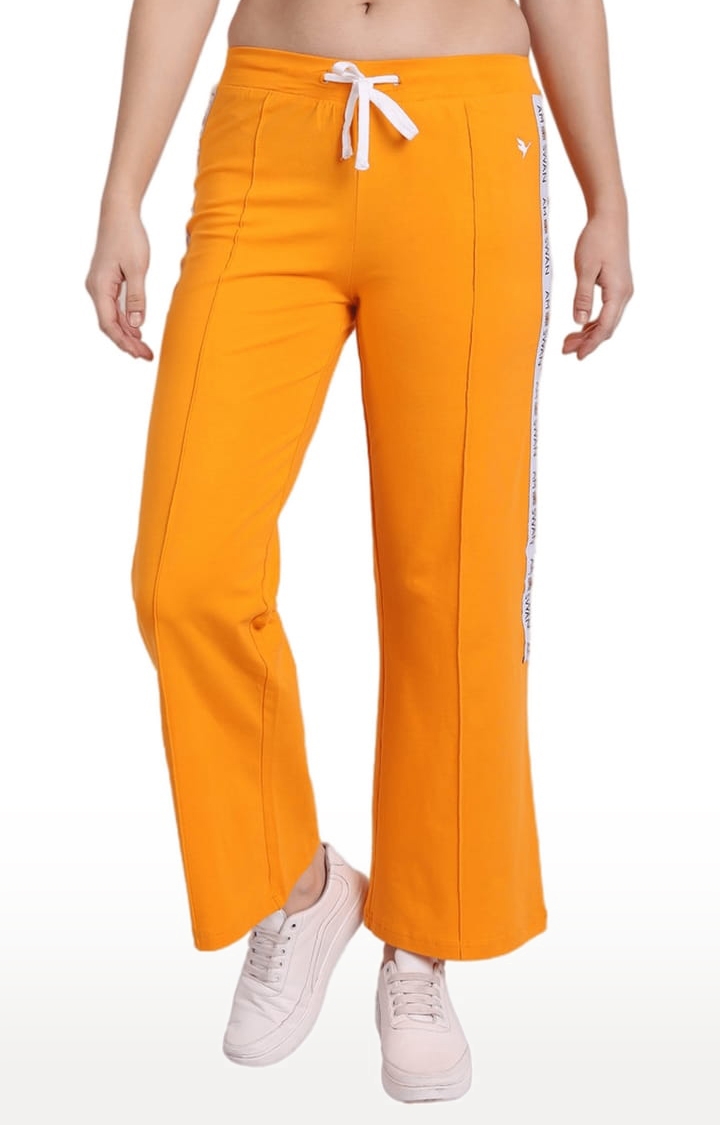 Am Swan | Women's Orange Cotton Blend Solid Trackpant