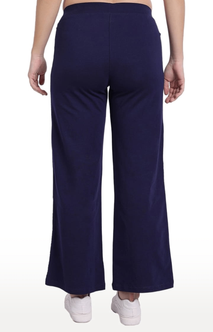Women's Blue Cotton Blend Solid Trackpant