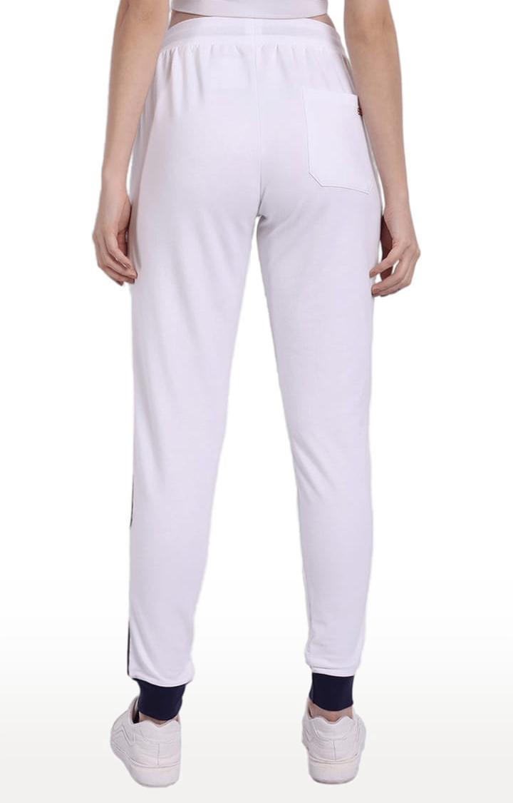 Women's White Cotton Blend Solid Activewear Jogger