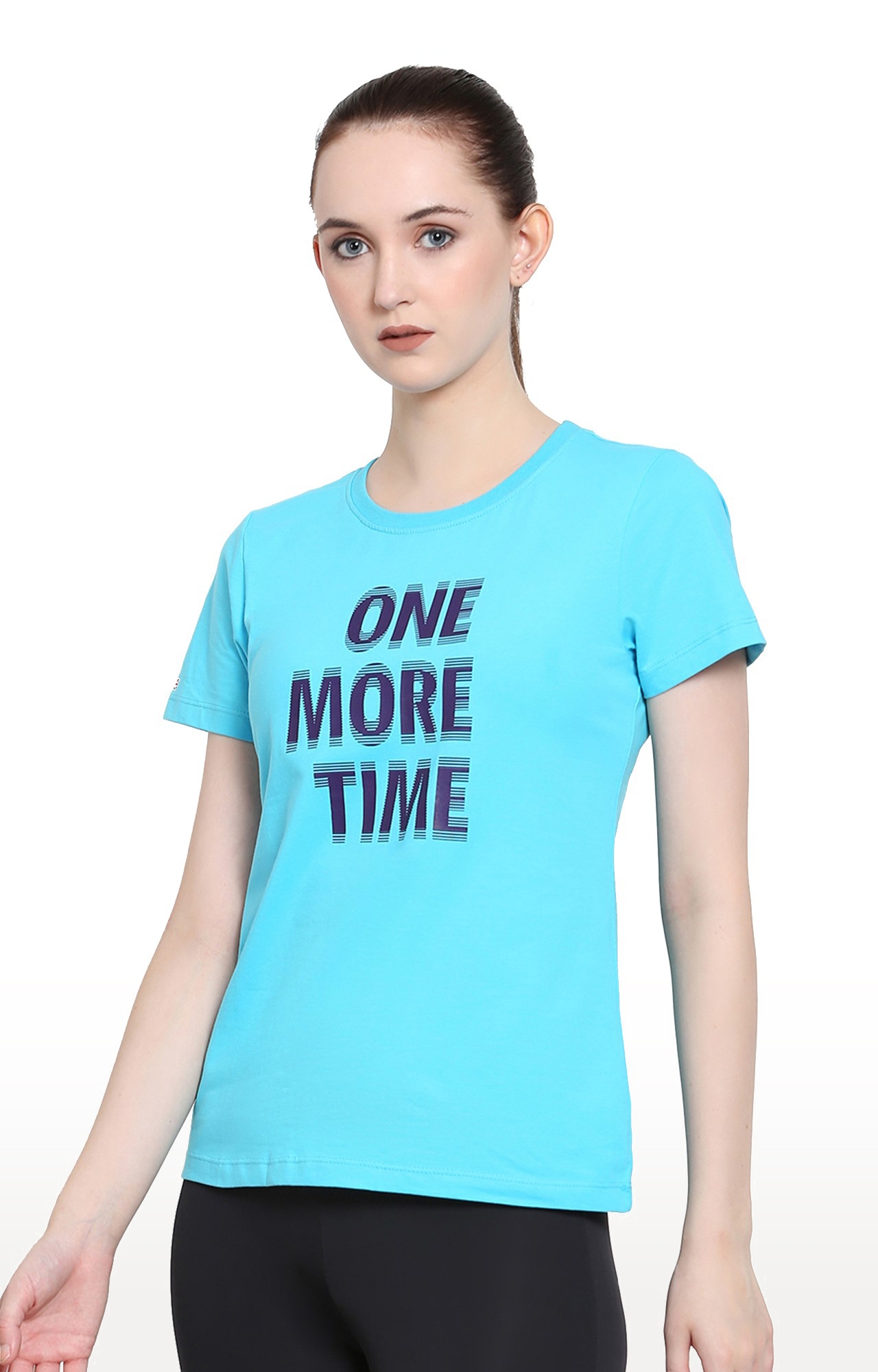 Am Swan | Women's Blue Cotton Blend Typographic Printed Regular T-Shirt
