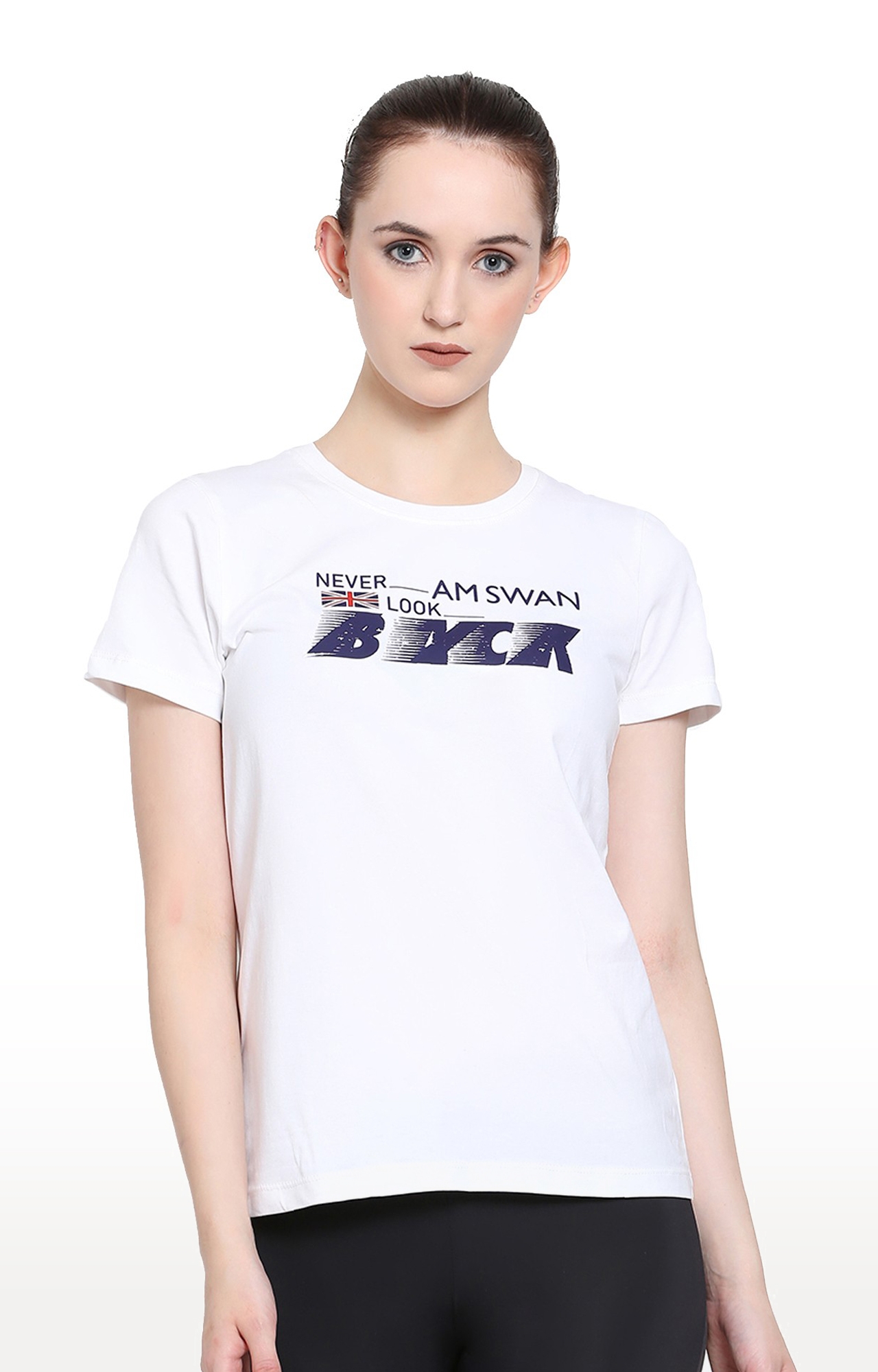 Women's White Cotton Blend Typographic Printed Regular T-Shirt