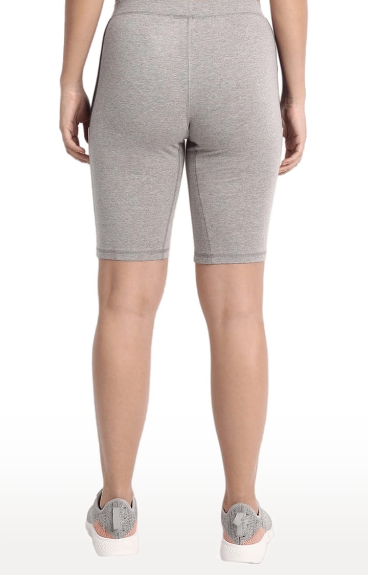 Women's Grey Cotton Blend Melange Textured Activewear Shorts