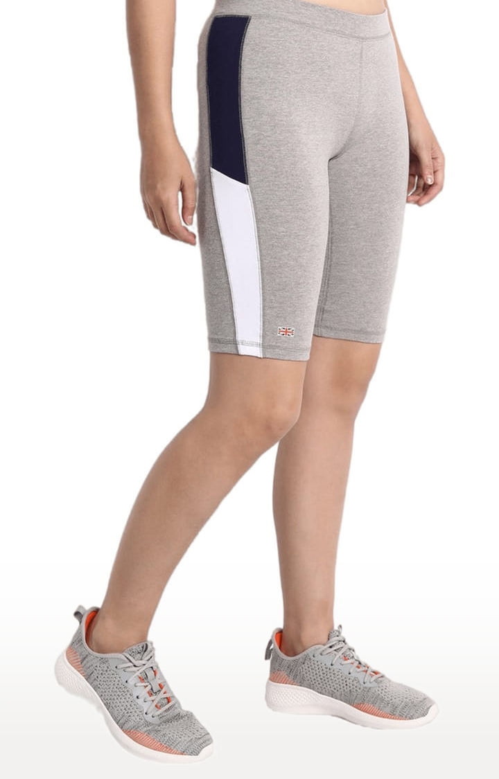 Women's Grey Cotton Blend Melange Textured Activewear Shorts