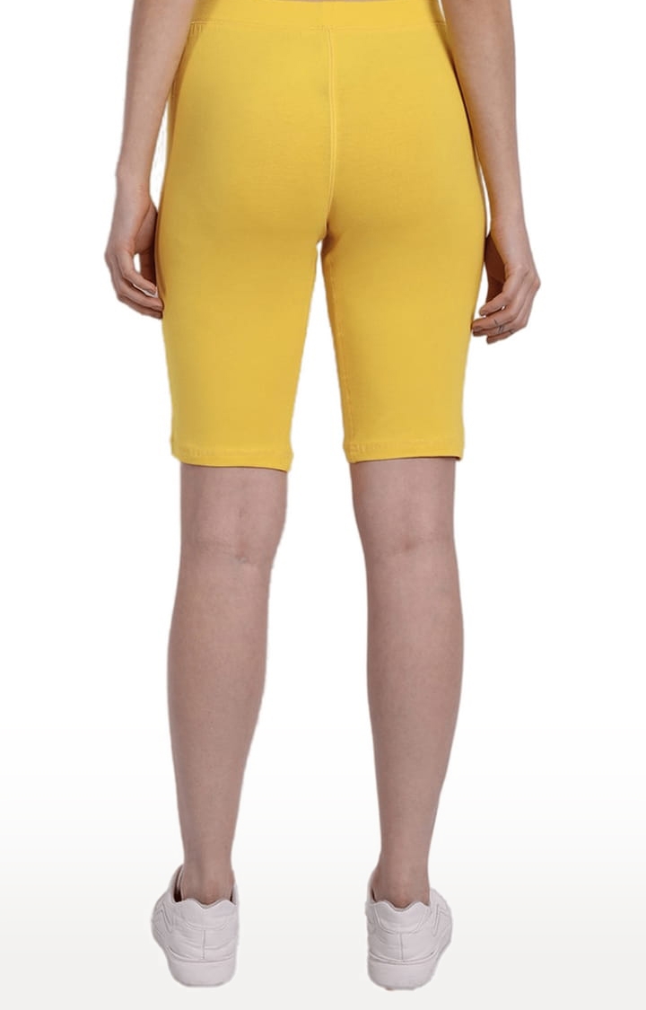 Women's Yellow Cotton Blend Solid Activewear Shorts