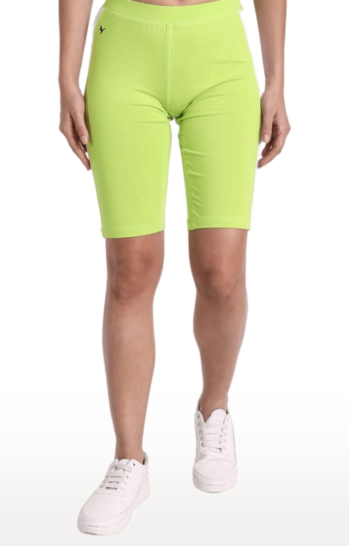 Am Swan | Women's Green Cotton Blend Solid Activewear Shorts