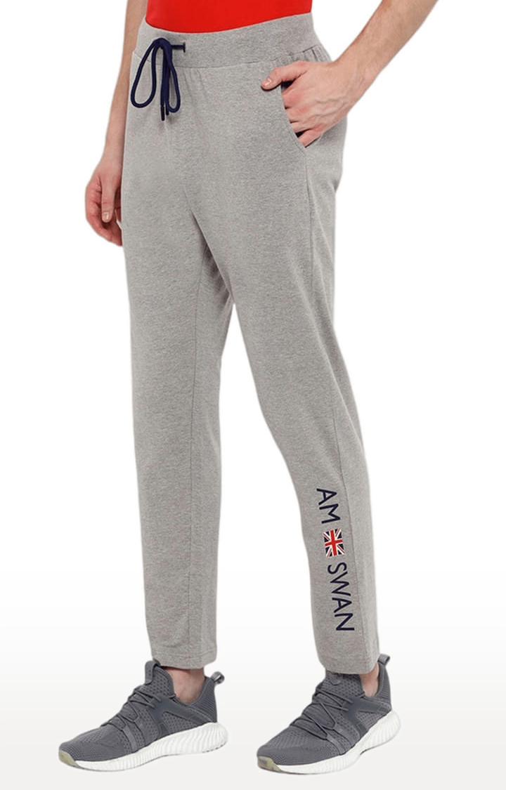 Men's Grey Cotton Melange Textured Trackpant