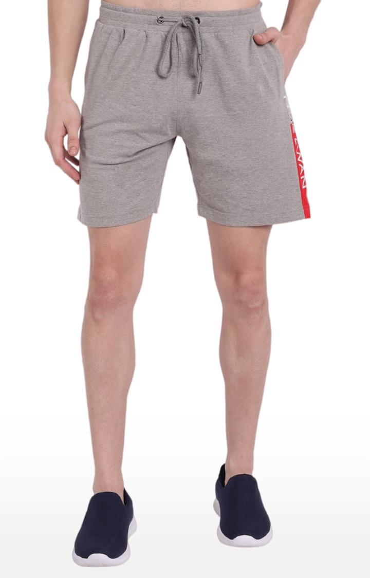 Am Swan | Men's Grey Cotton Melange Textured Activewear Shorts