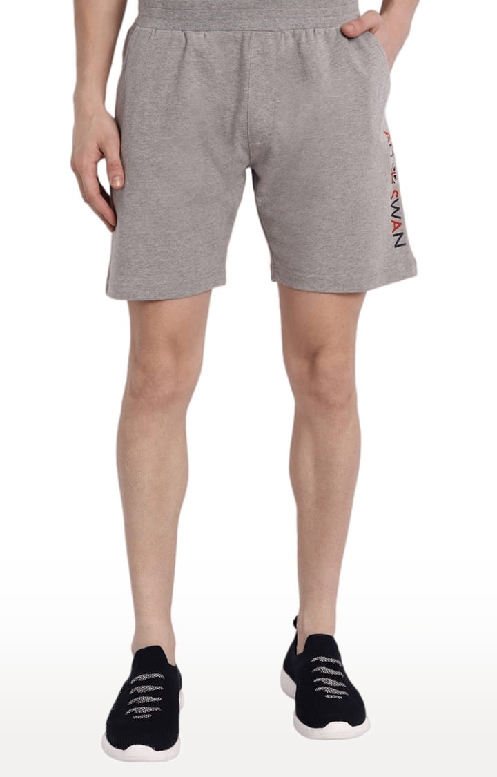 Am Swan | Men's Grey Cotton Melange Textured Activewear Shorts