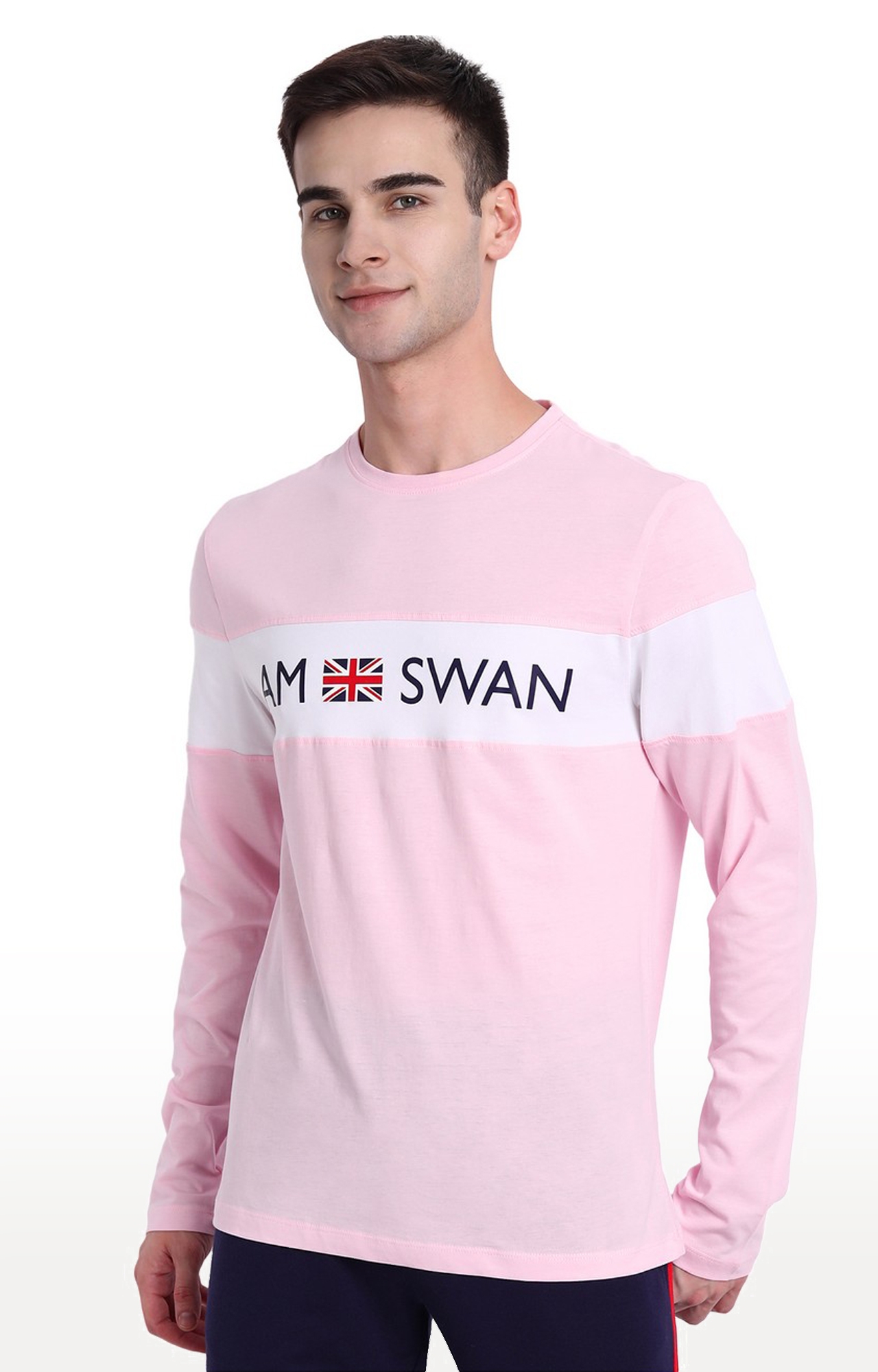 Am Swan | Men's Pink Cotton Typographic Printed Regular T-Shirt