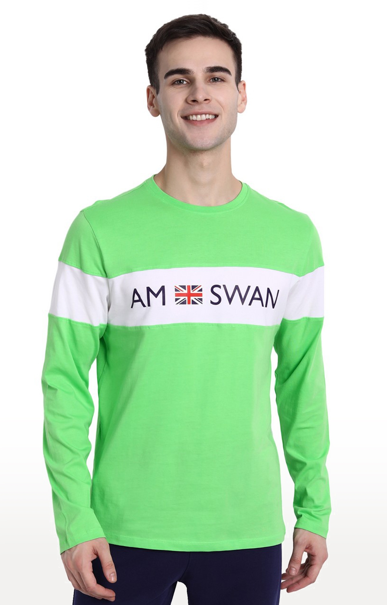 Am Swan | Men's Green Cotton Printed Regular T-Shirt