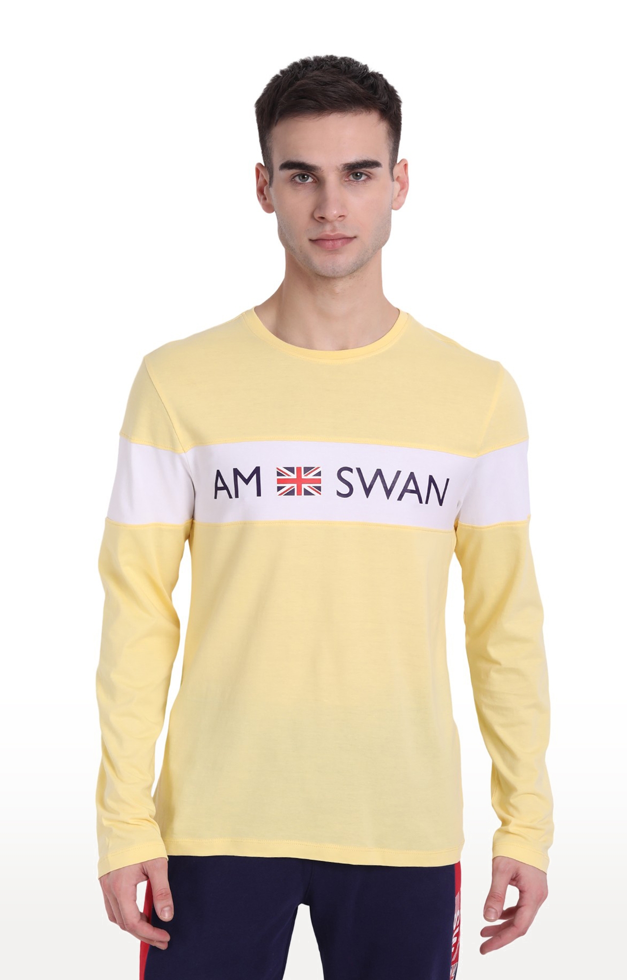Am Swan | Men's Yellow Cotton Colourblock Regular T-Shirt