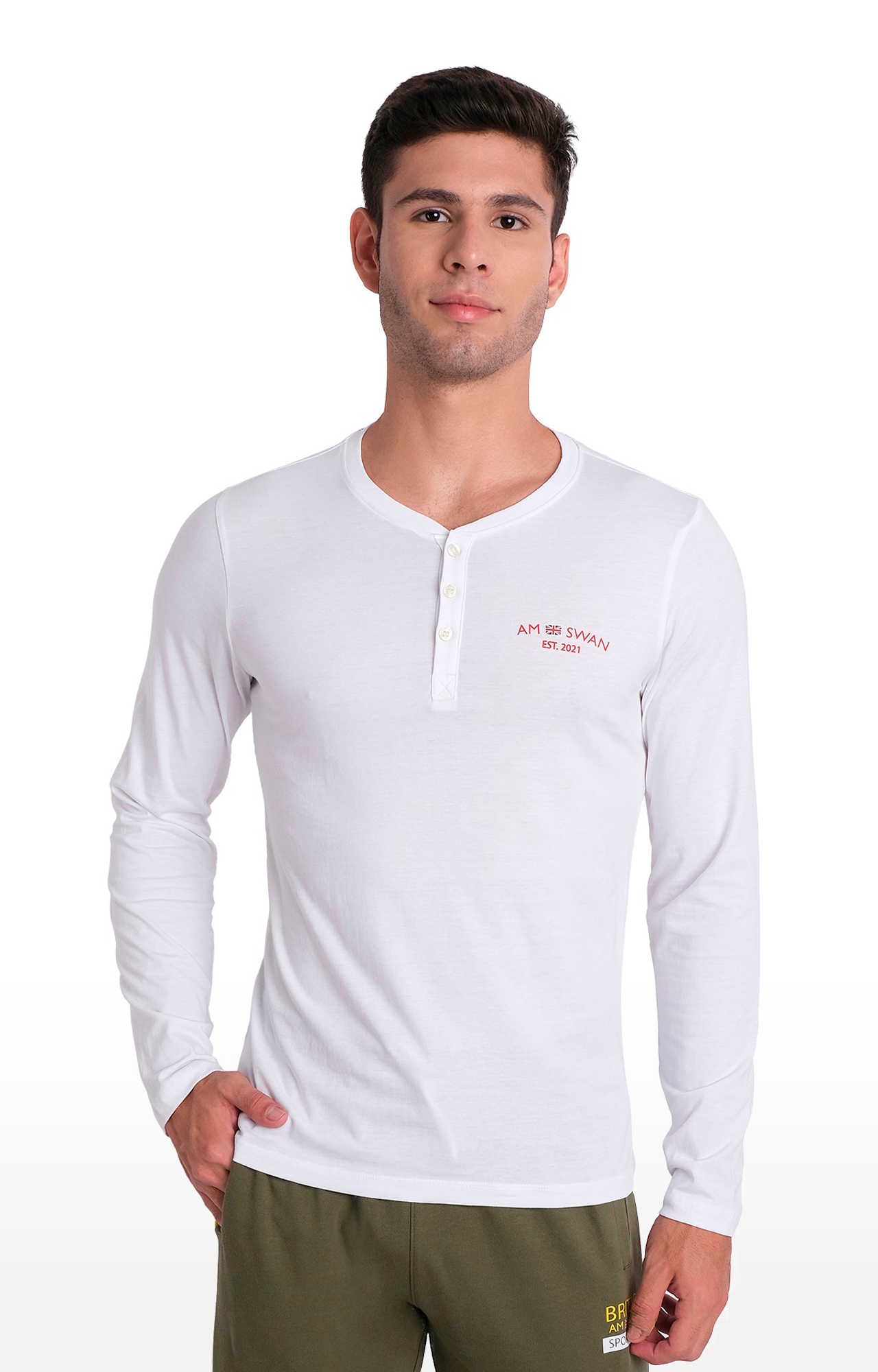 Am Swan | Men's White Cotton Solid Regular T-Shirt