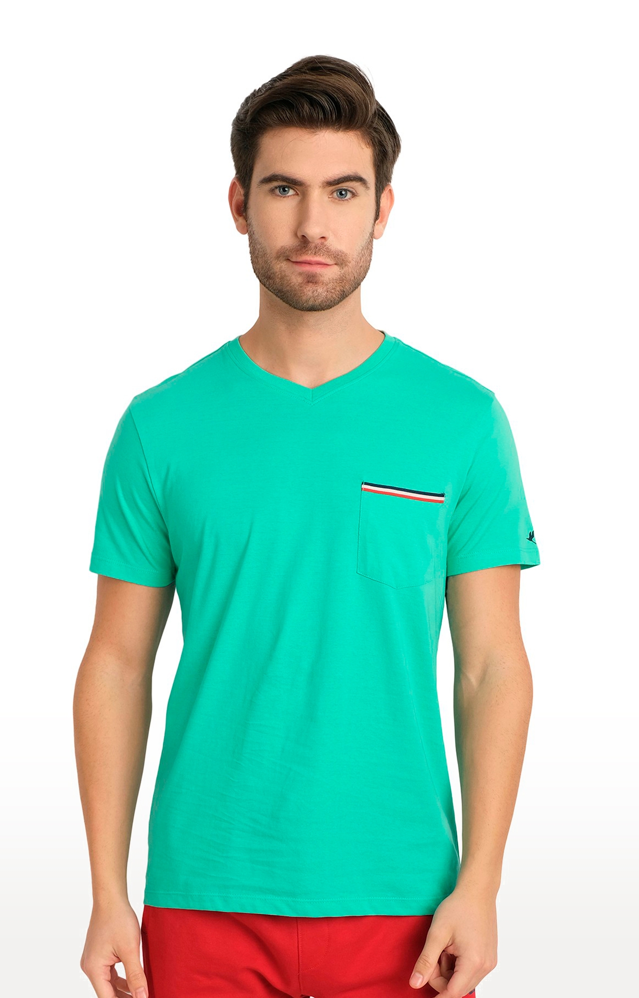 Men's Green Cotton Solid Regular T-Shirt