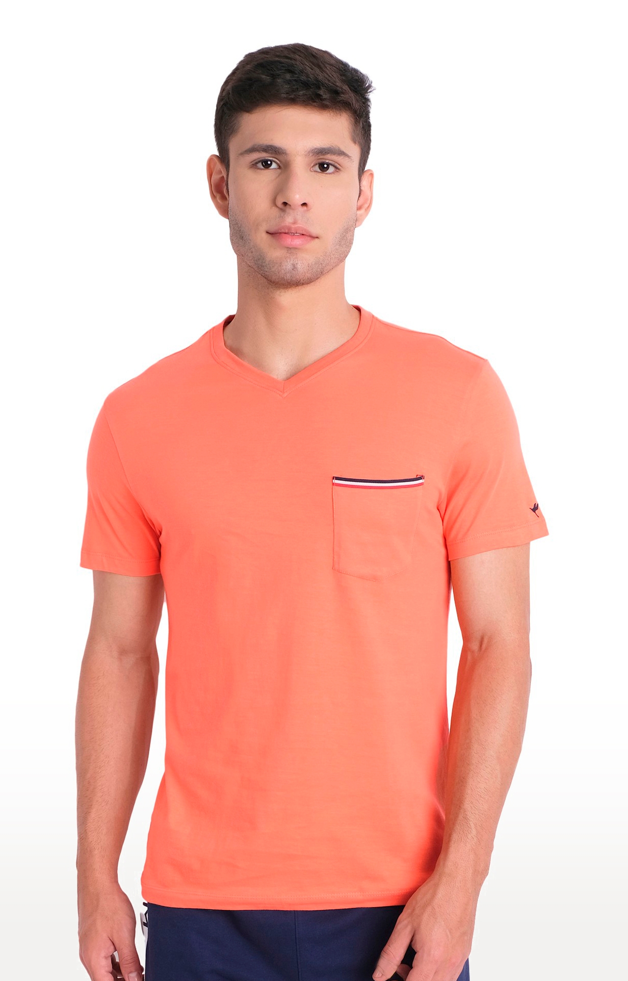 Am Swan | Men's Orange Cotton Solid Regular T-Shirt