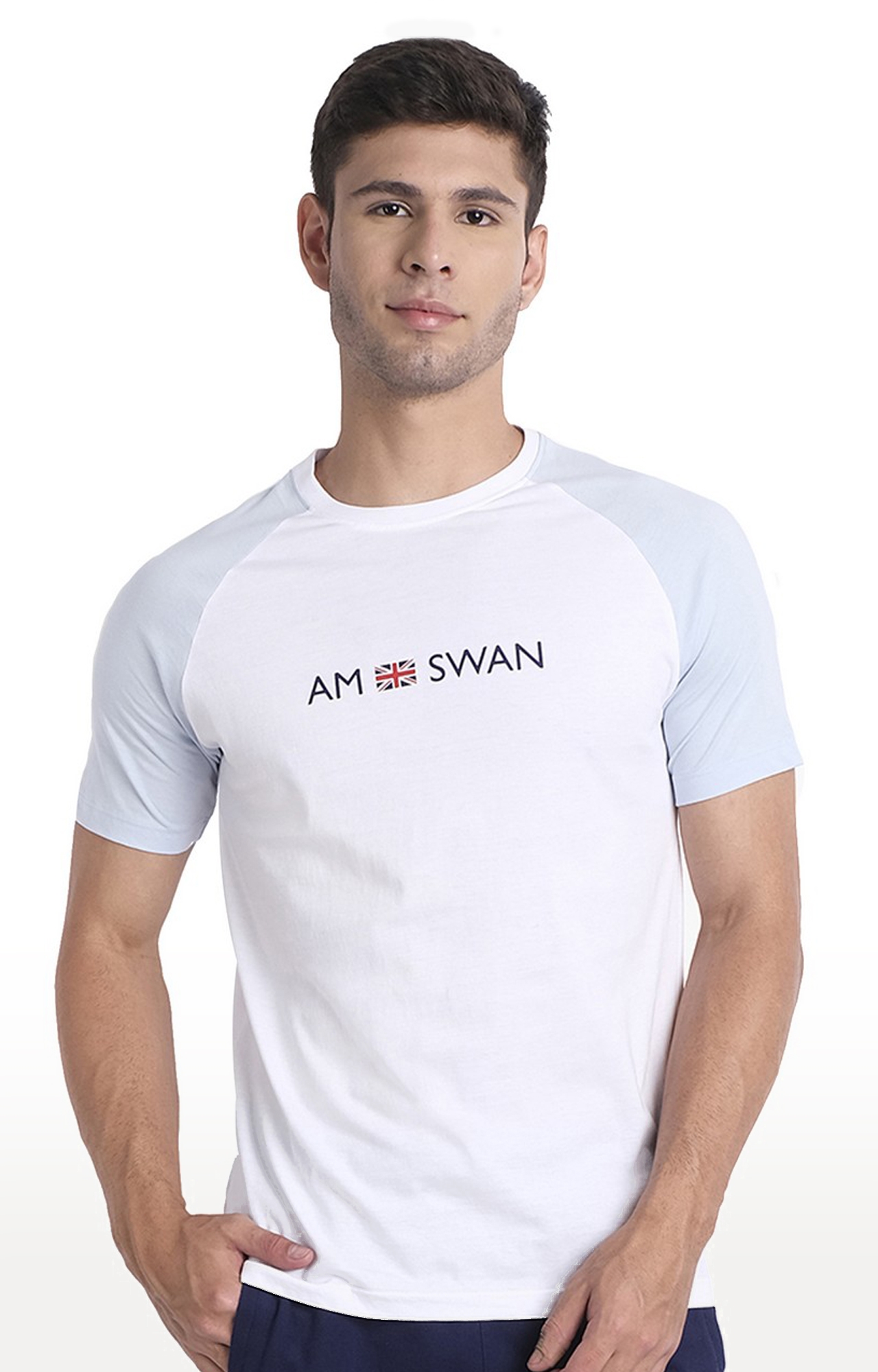 Am Swan | Men's White Cotton Typographic Printed Regular T-Shirt