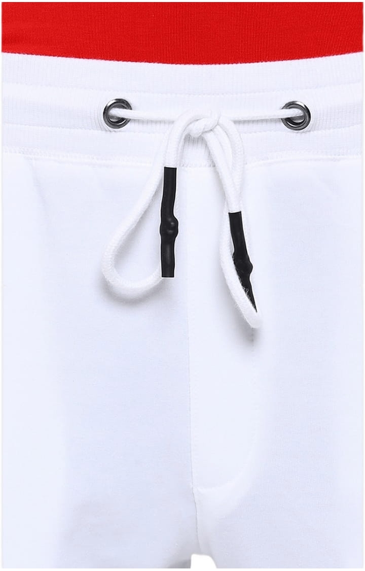 Men's White Cotton Blend Solid Activewear Jogger