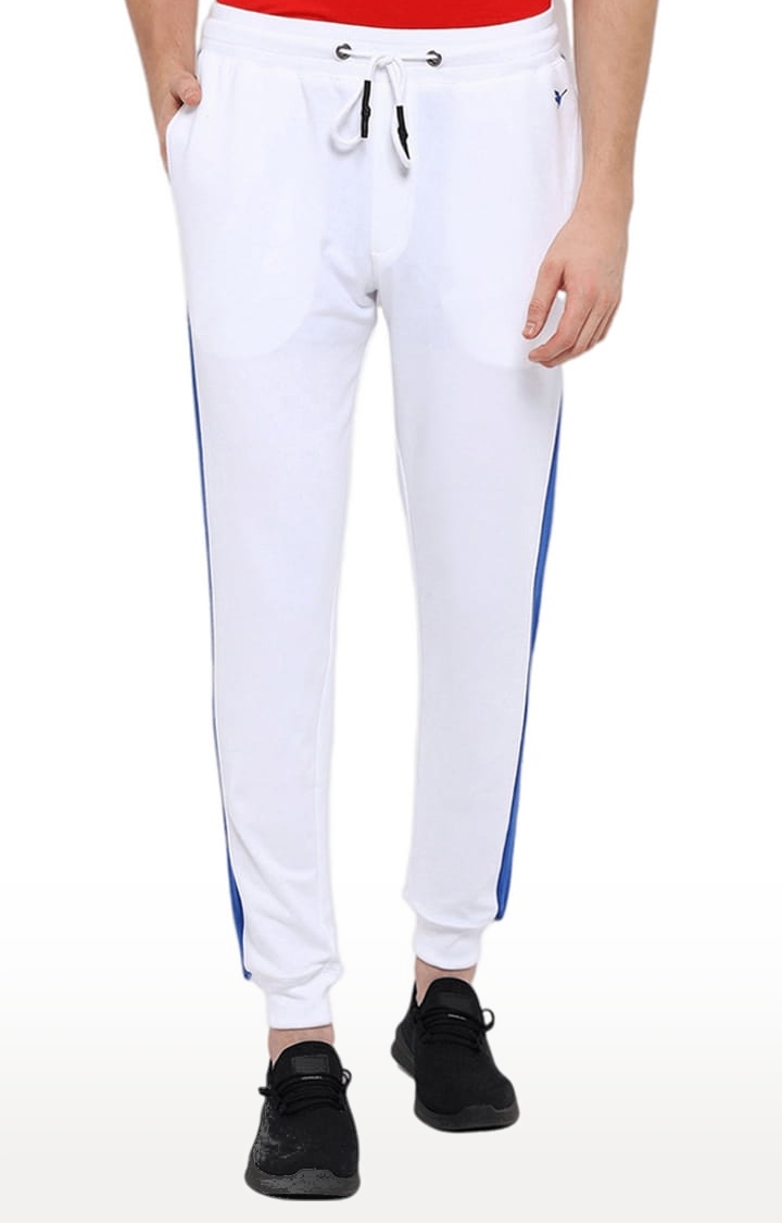 Am Swan | Men's White Cotton Blend Solid Activewear Jogger