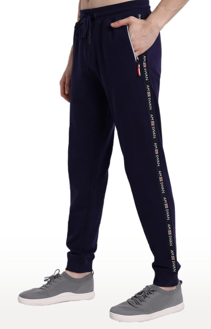 Men's Blue Cotton Blend Solid Activewear Jogger