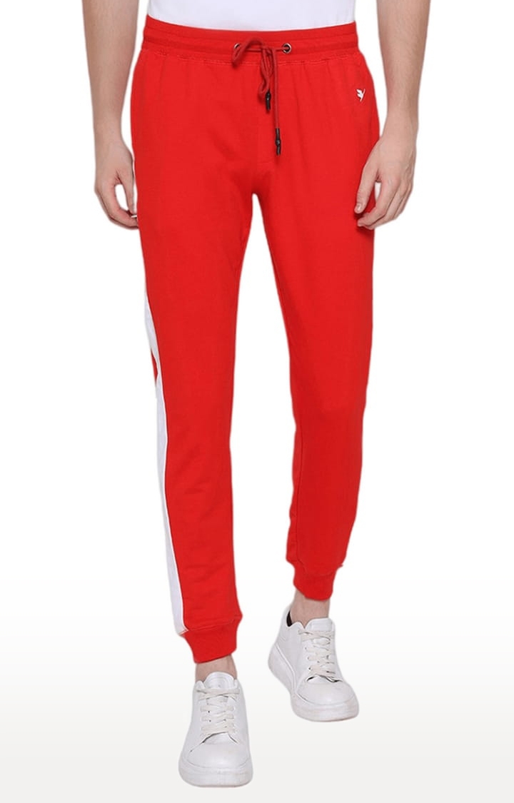 Am Swan | Men's Red Cotton Blend Solid Activewear Jogger