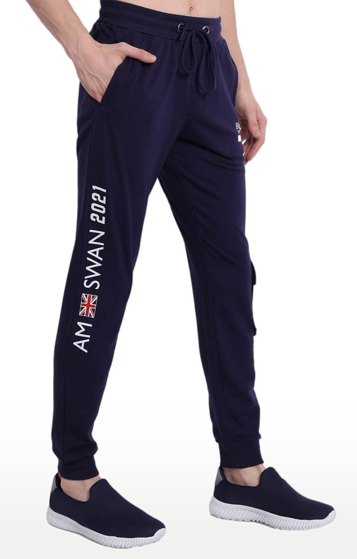 Men's Blue Cotton Blend Solid Casual Jogger