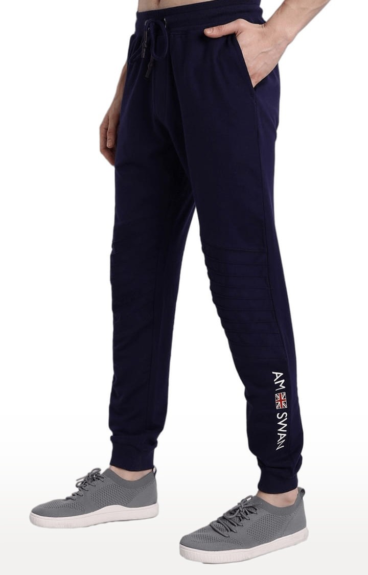 Men's Blue Cotton Blend Solid Activewear Jogger
