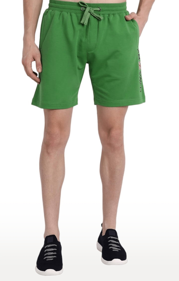 Am Swan | Men's Green Cotton Blend Solid Activewear Shorts