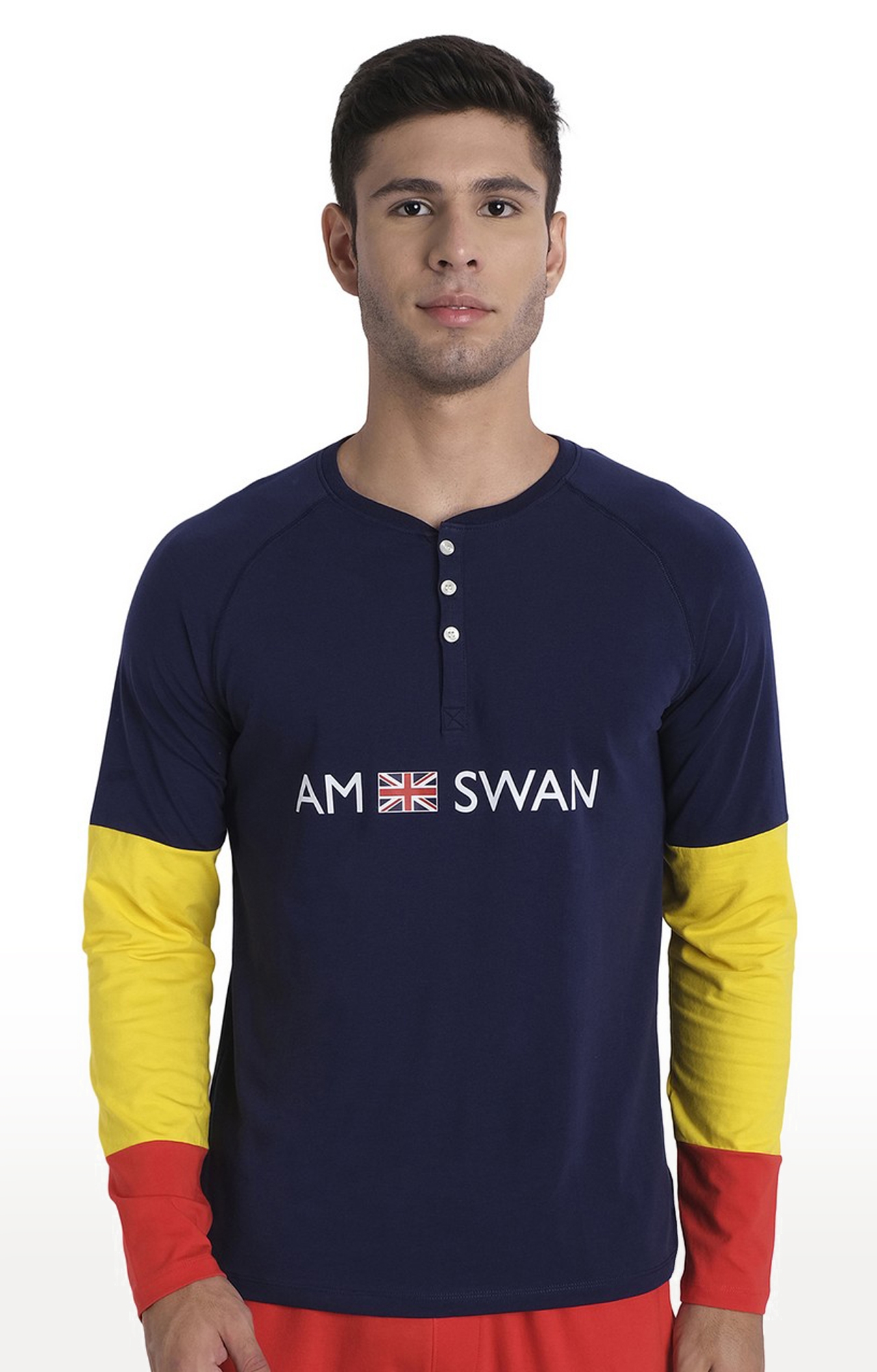 Am Swan | Men's Blue Cotton Blend Printed Regular T-Shirt