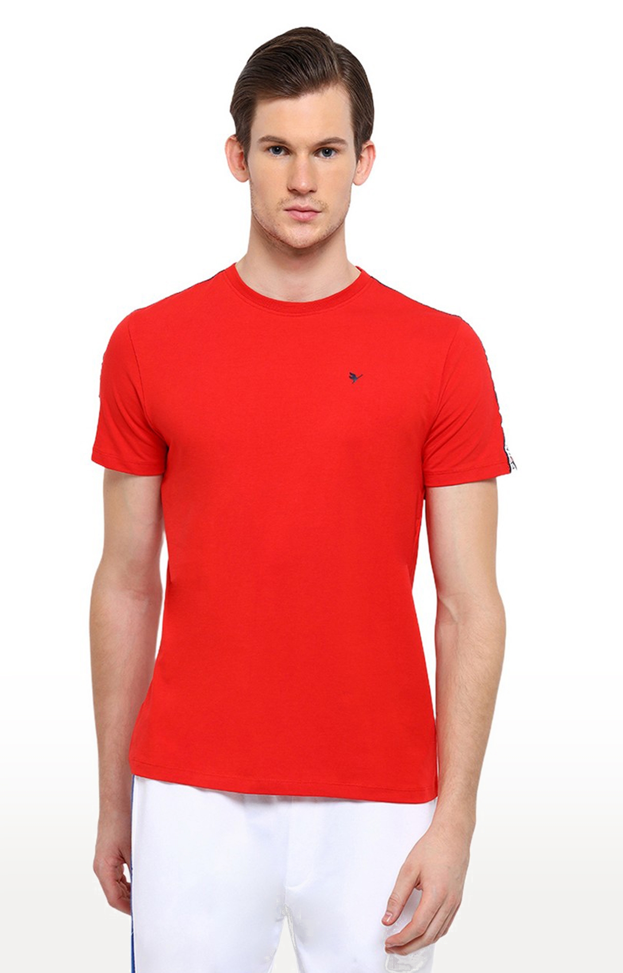 Am Swan | Men's Red Cotton Blend Solid Regular T-Shirt