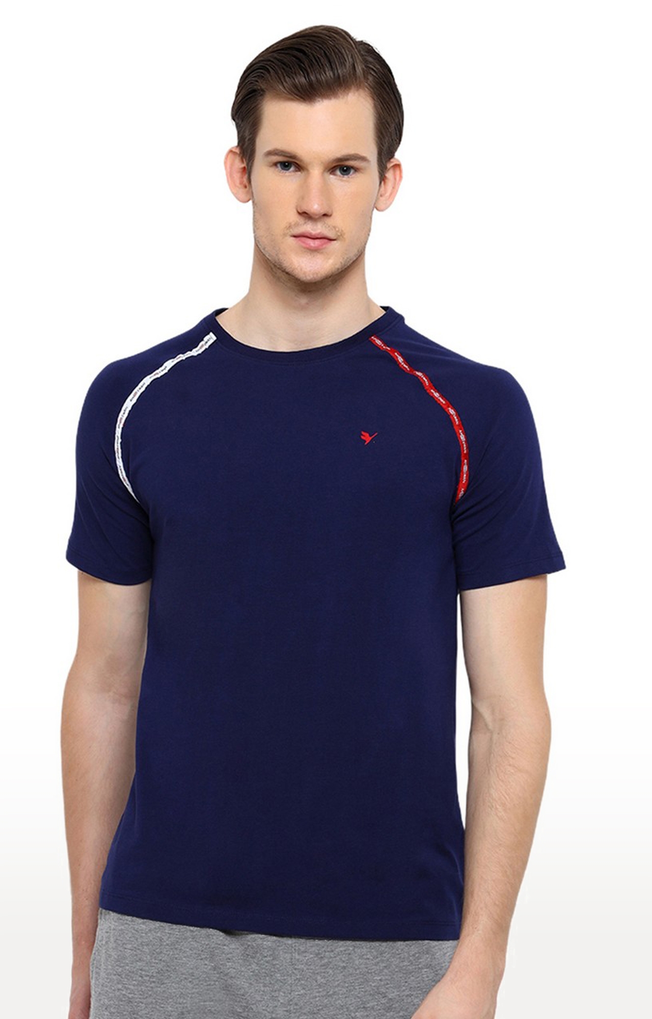 Men's Blue Cotton Blend Solid Regular T-Shirt
