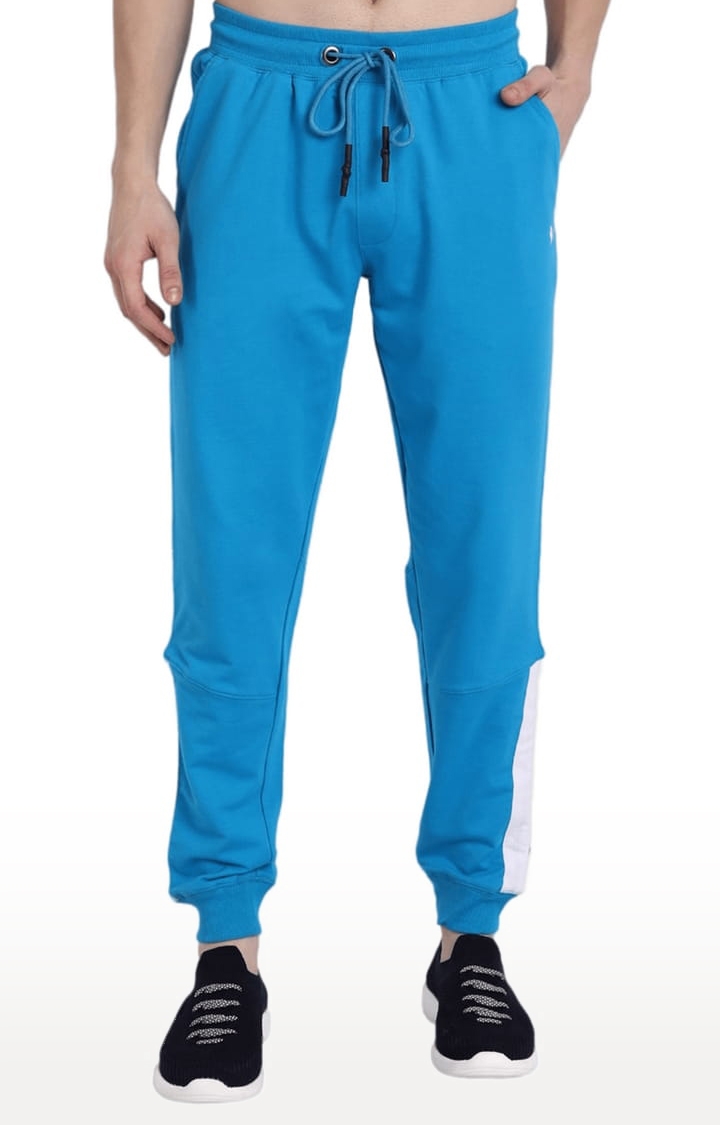 Am Swan | Men's Blue Cotton Blend Solid Activewear Jogger