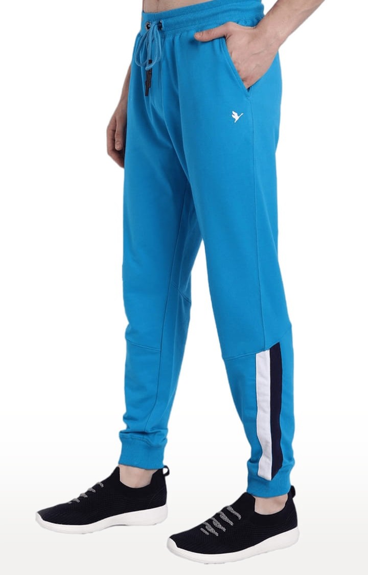 Men's Blue Cotton Blend Solid Activewear Jogger