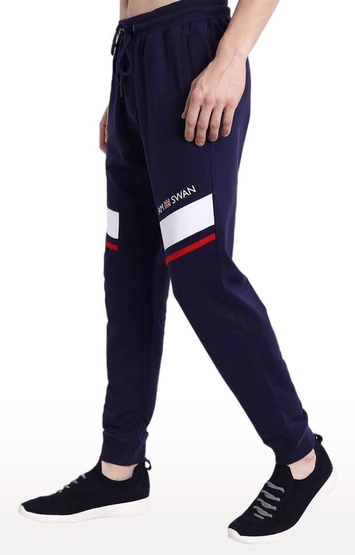 Men's Blue Cotton Blend Printed Activewear Jogger