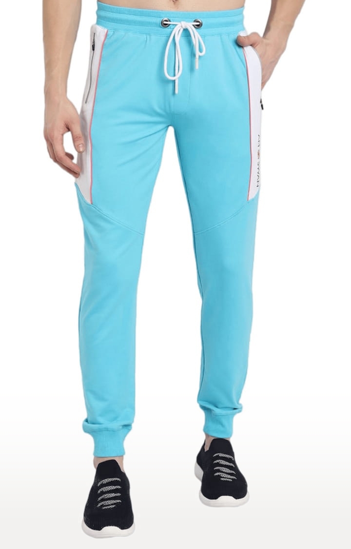 Am Swan | Men's Blue Cotton Blend Solid Activewear Jogger