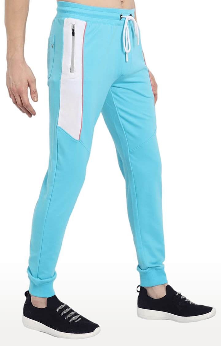 Men's Blue Cotton Blend Solid Activewear Jogger