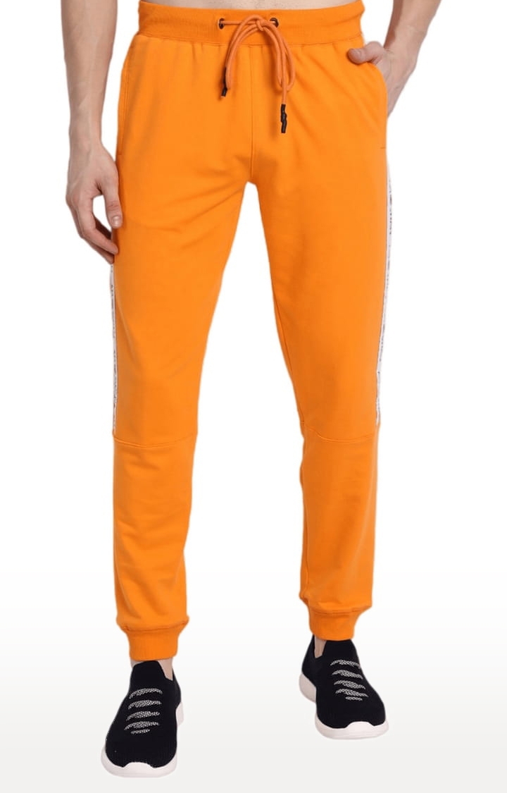 Men's Orange Cotton Blend Solid Activewear Jogger