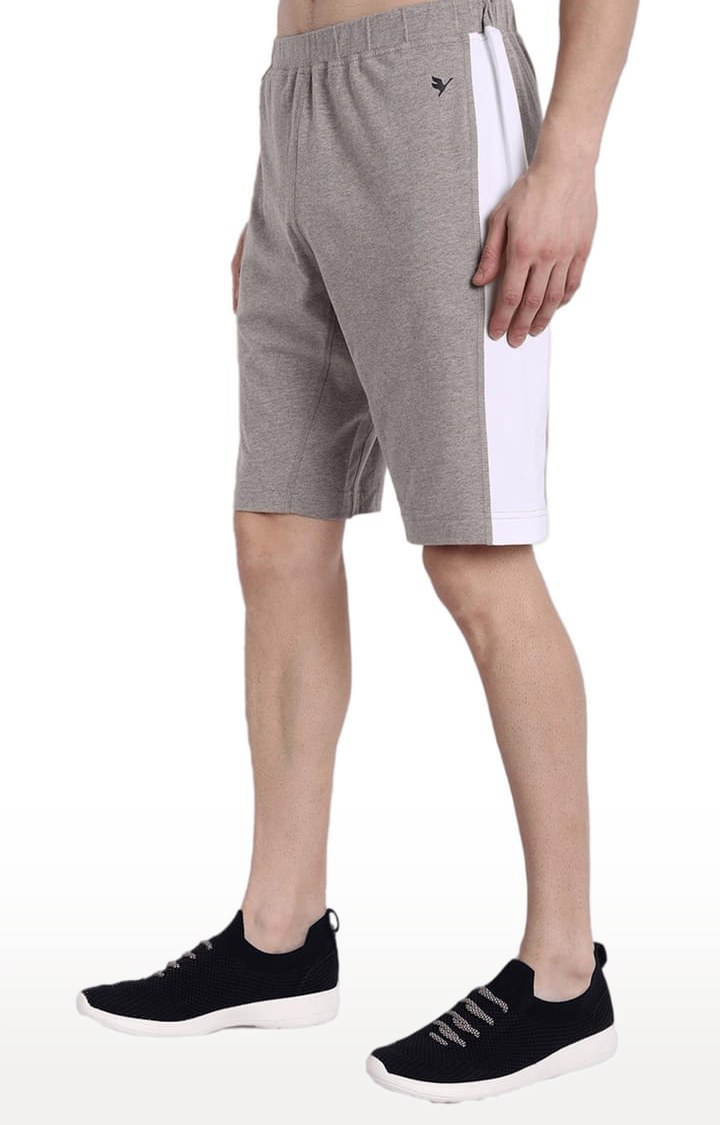 Men's Grey Cotton Blend Melange Textured Activewear Shorts