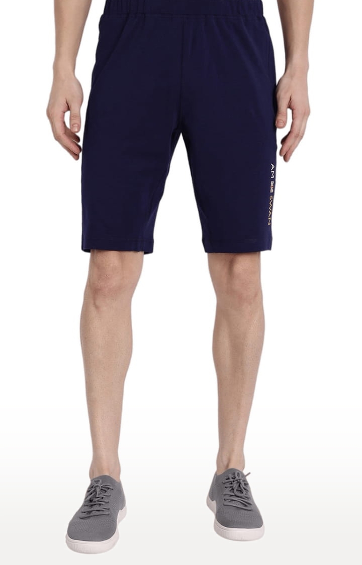 Am Swan | Men's Blue Cotton Blend Solid Activewear Shorts
